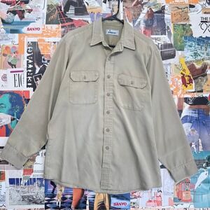 Vintage 80s ROEBUCKS Mens‎ Tan Long Sleeve Work Shirt Button Up Size XL